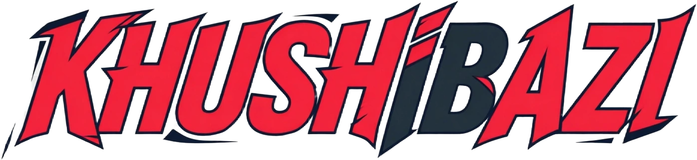 Dynamic sports-style horizontal rectangular wordmark logo for KHUSHIBAZI with sharp shapes and motion effect, featuring bold readable letters and an energetic brand identity on a transparent background